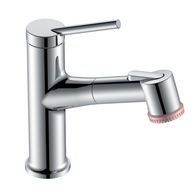 Chrome Bathroom Faucet Pull-out Bathroom Faucet with Beauty Brush