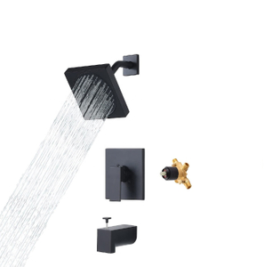 New Design Wall Mounted Brass Bathroom Mixer Faucet Black Square Faucet Shower