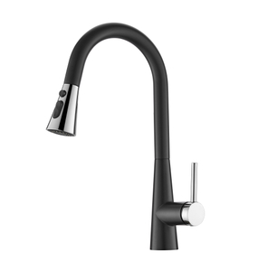 Pull Down Sprayer Swan Neck Kitchen Faucet in Black+Chrome