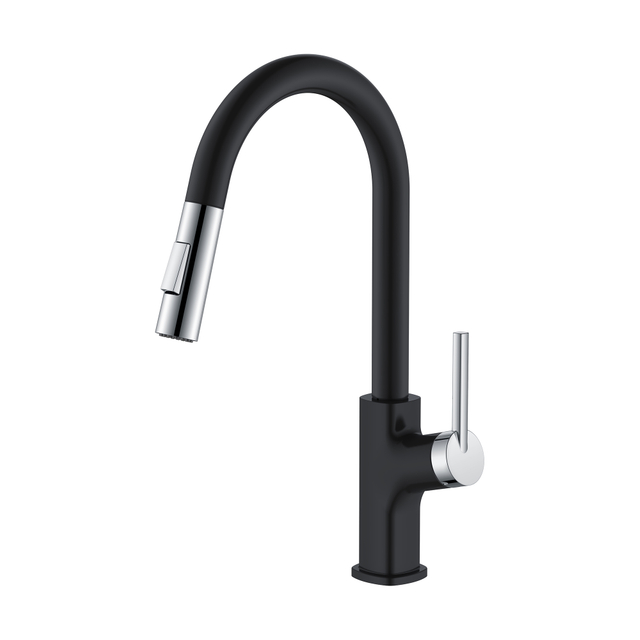 Kitchen Faucet Single Handle Pull Down Kitchen Faucet in Black+Chrome