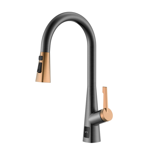 Temperature Display Pull Down Kitchen Faucet Black Stainless Rose Gold Kitchen Faucet