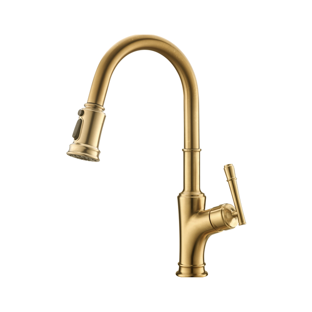 cUPC Brushed Gold Pull -Down Traditional Kitchen Faucet 