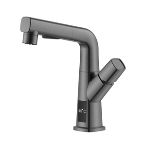 Temperature Display Bathroom Faucet Black Stainless Pull Out Basin Faucet