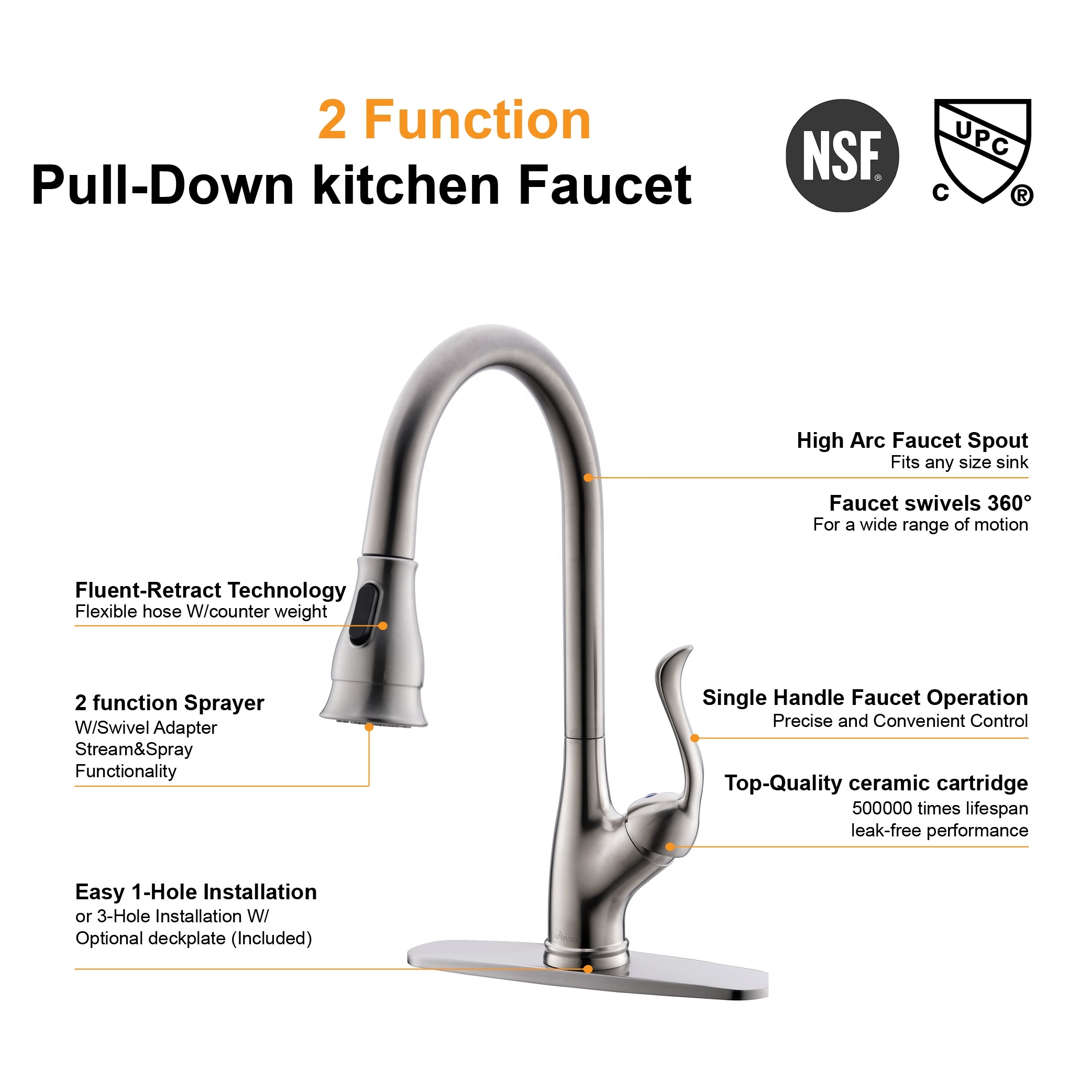Dual Function Kitchen Faucet Brass Kitchen Faucet Pull Faucet For Kitchen In Usa