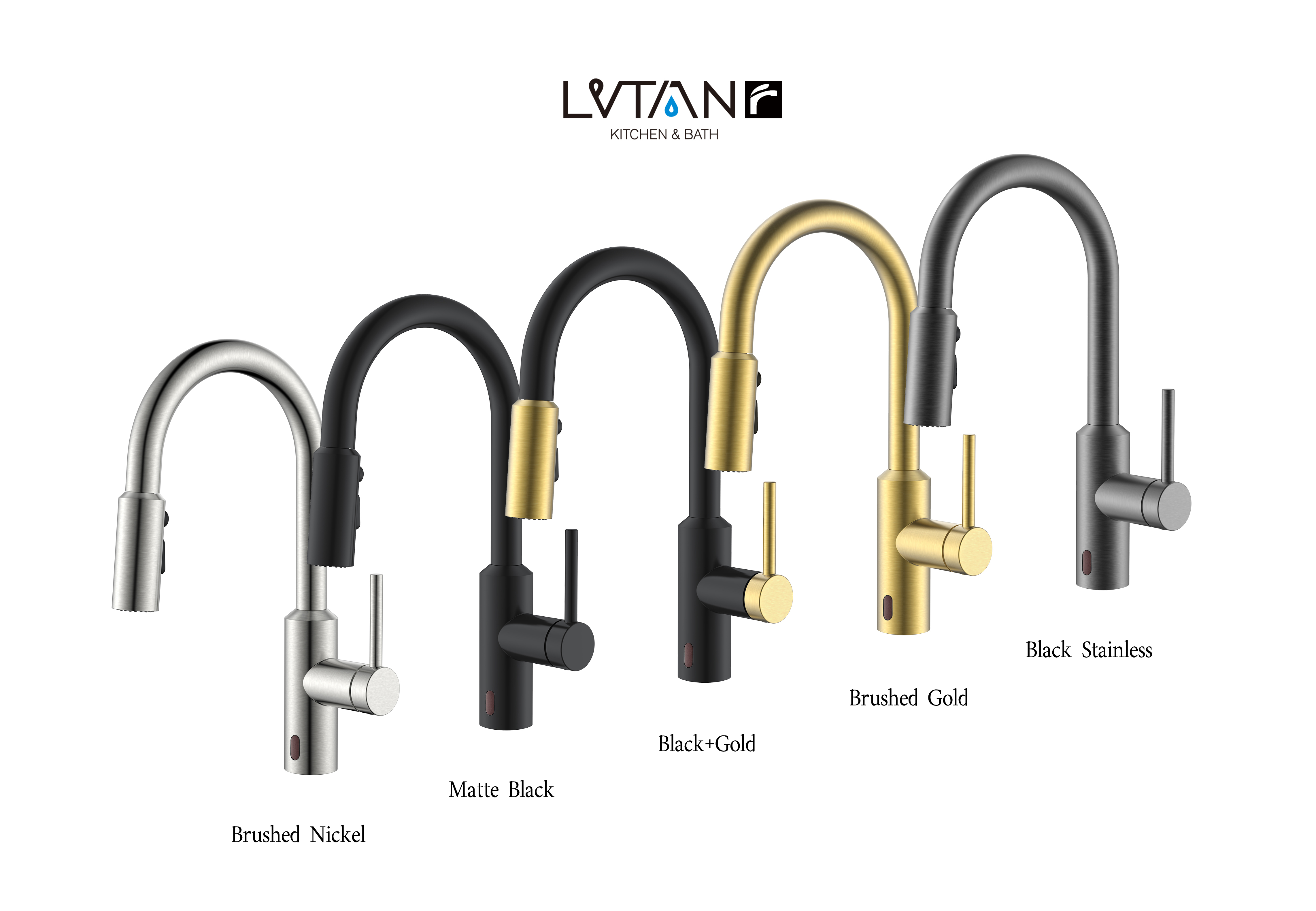 New Design Pull Down Black And Gold Kitchen Faucet Touchless Kitchen
