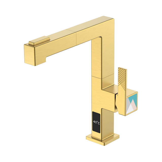Temperature Pull Down Kitchen Faucet Gold Stainless Kitchen Faucet with Sprayer