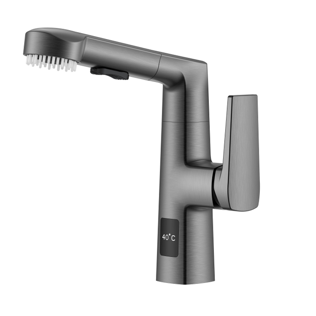 Square Shape Black Stainless Pull Out Bathroom Faucet with Hair Brush