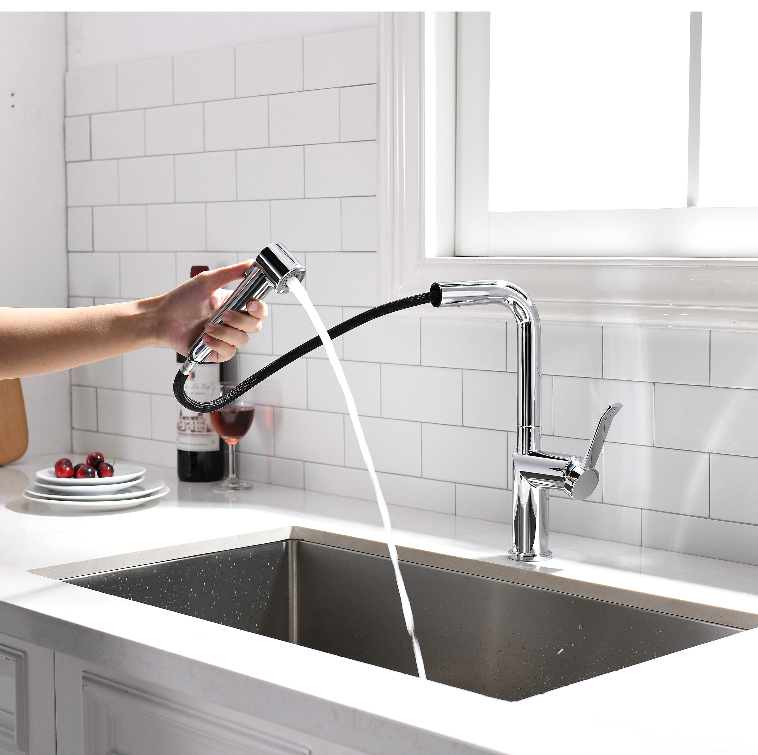 Modern Style Chrome Pull-Out Kitchen Faucet