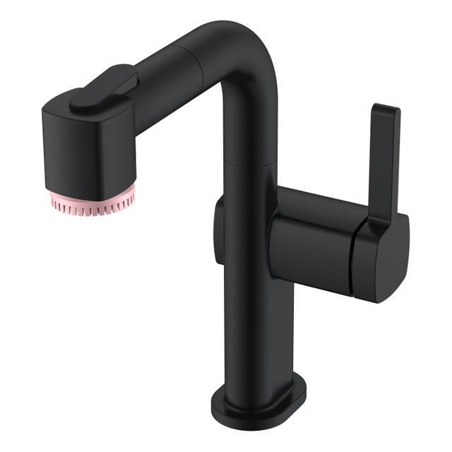 Adjustable Balck Single Hole Bathroom Faucet with Beauty Brush
