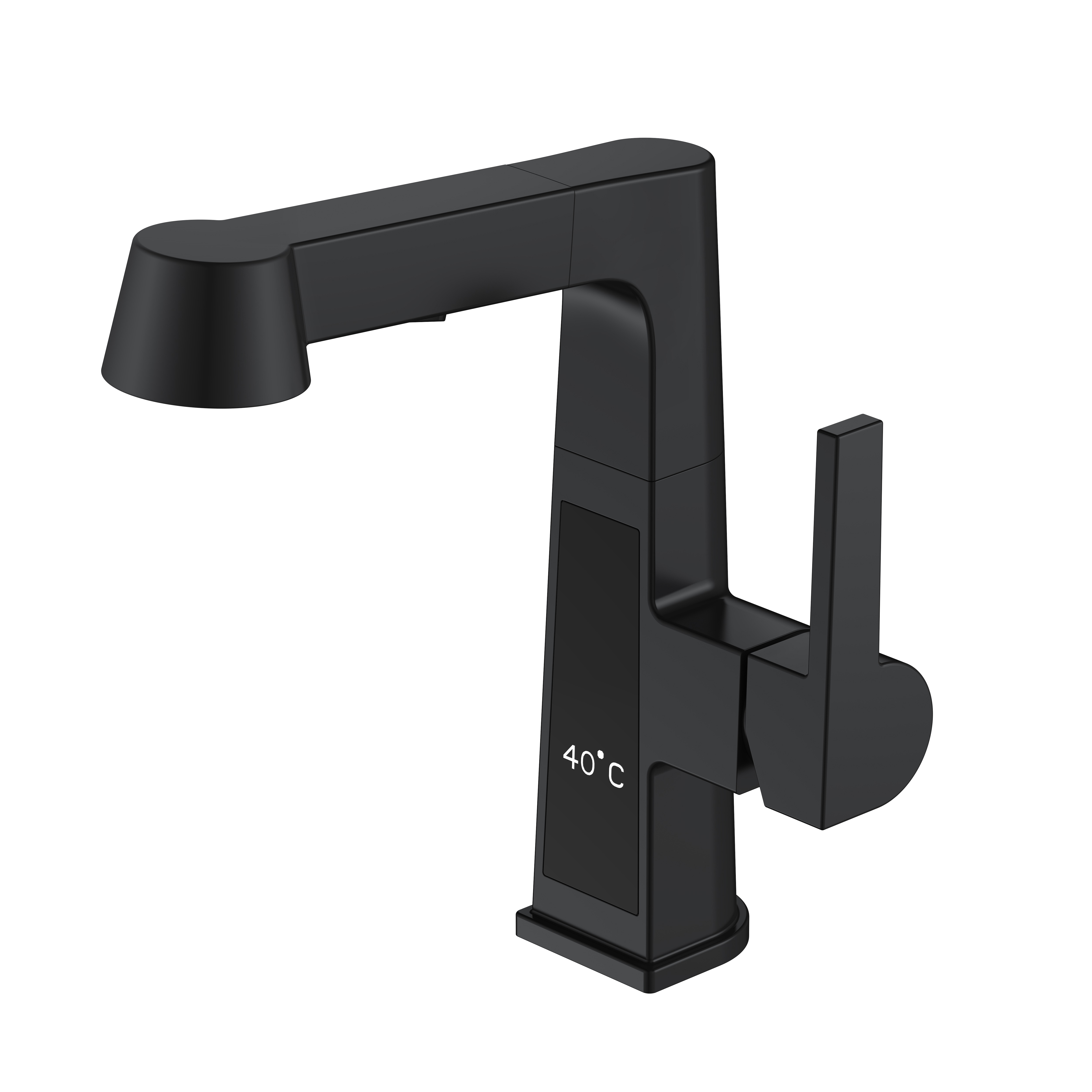 Square Black Basin Faucet Temperature Display Pull Out Bathroom Faucet