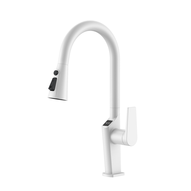 Matte White Hydroelectric Temperature Display Kitchen Faucets Pull Down Kitchen Faucet