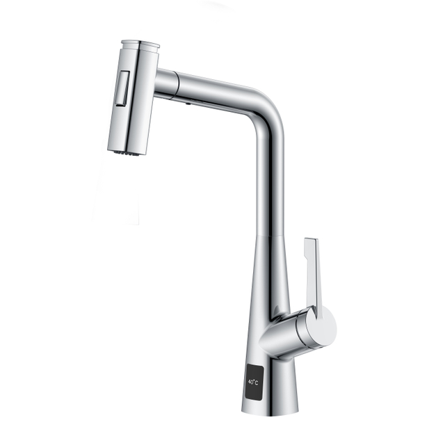 Temperature Display Pull Out Kitchen Faucet Chrome Kitchen Faucet