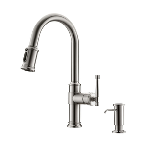 Brushed Nickle Antique Pull -Down Kitchen Faucet with Soap Dispenser