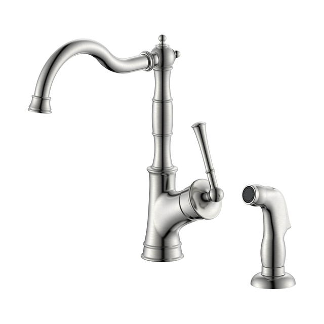 Single Handle Kitchen Faucet 2 Hole Brushed Nickel Kitchen Faucet with Side Sprayer