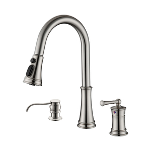Single Handle Kitchen Faucet 3 Hole Brushed Nickel Kitchen Faucet with Soap Dispenser