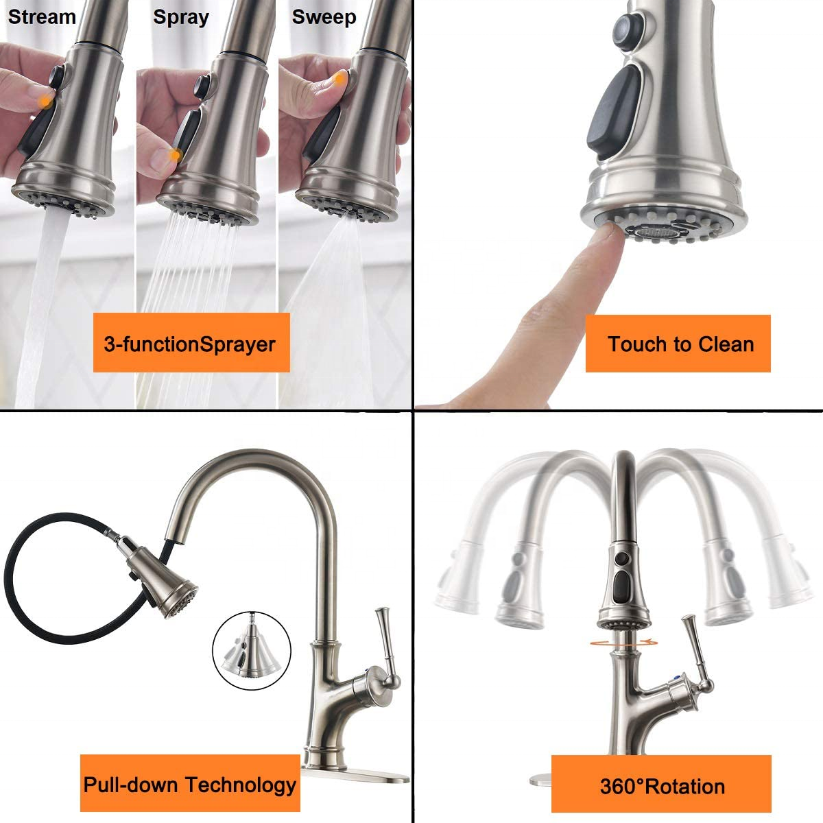 Cupc c Dual-Function Sprayer Water Stainless Pull Kitchen Faucet